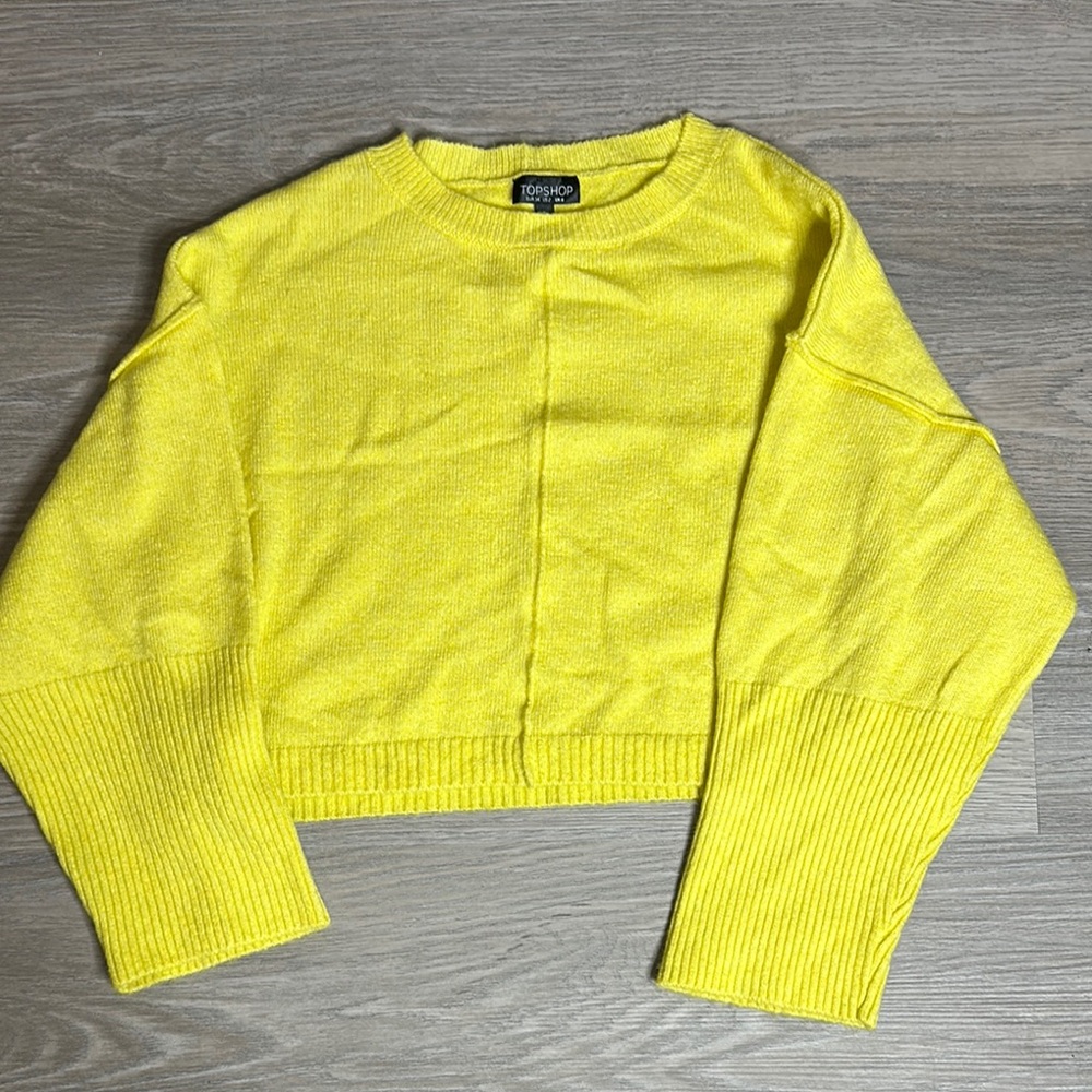 Topshop Yellow Crew Neck Cropped Sweater